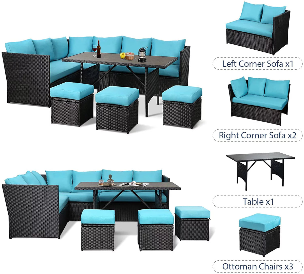 7-Piece PE Rattan Wicker Patio Conversation Set S546365