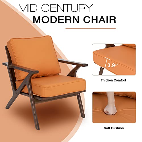 Brown Leather Upholstered Armchair with Wood Frame O12697
