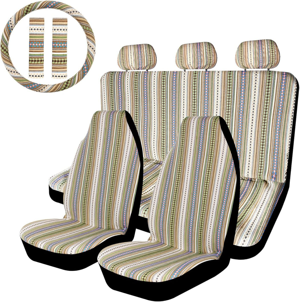 Beige Woven Seat Cover with Steering Wheel Cover F5001