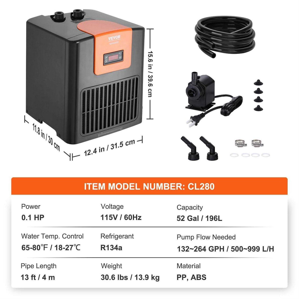 Aquarium Chiller 52 Gal 196 L 1/10 HP Quiet Refrigeration Compressor Q40390