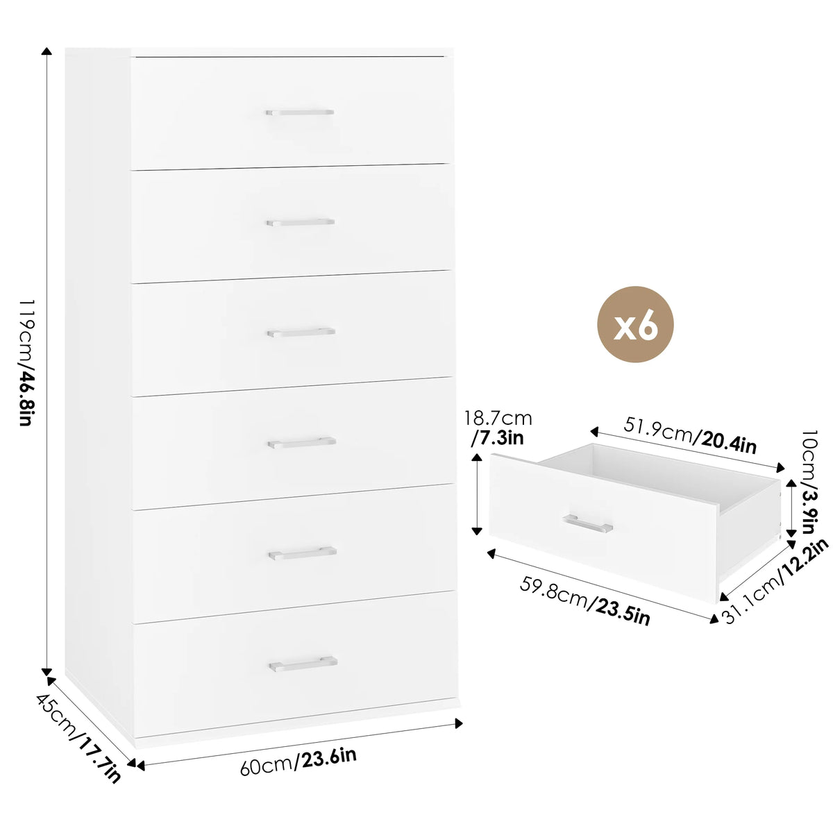 White 6 Drawer Wood Dresser H9351