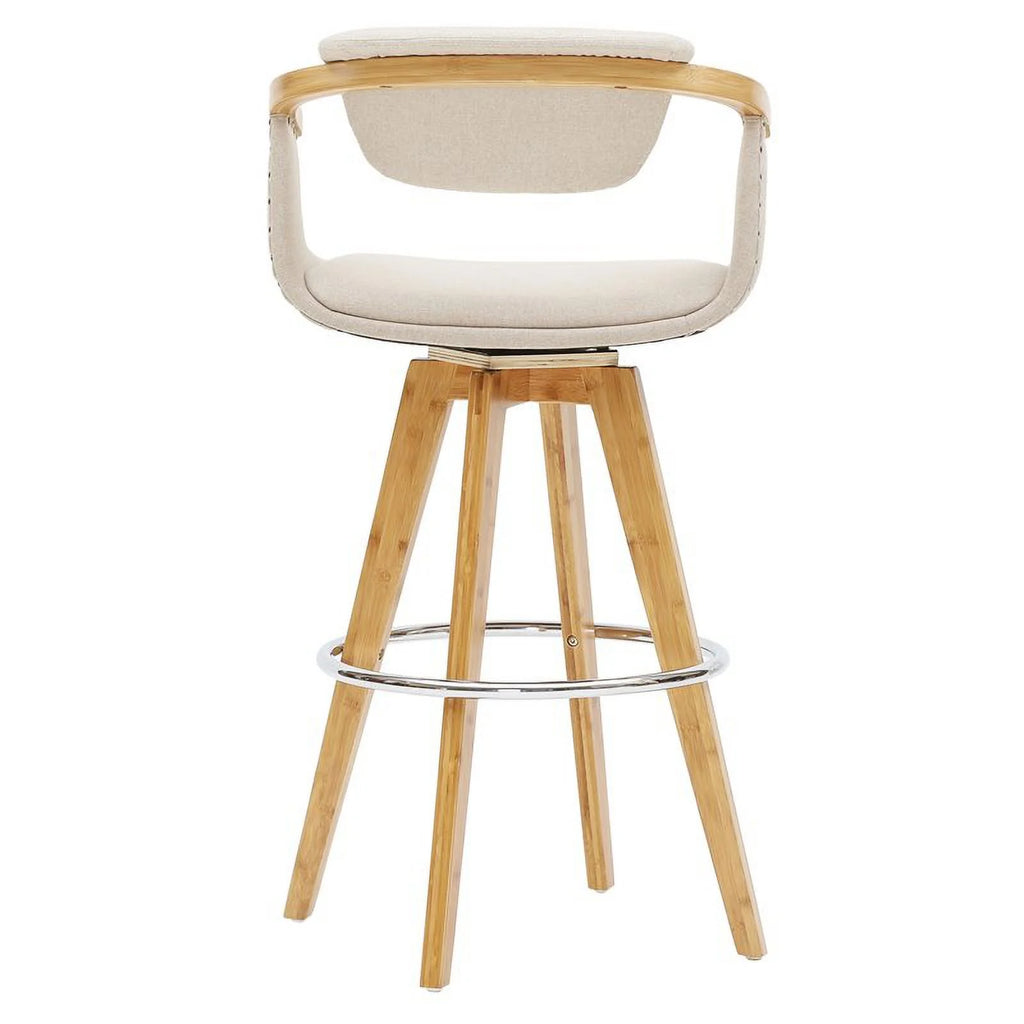 Beige Fabric Bamboo Counter Stool F93582
