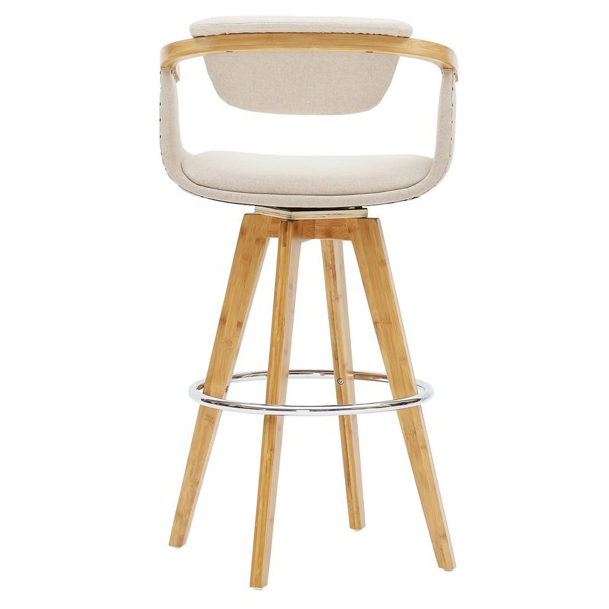 Beige Fabric Bamboo Counter Stool F93582
