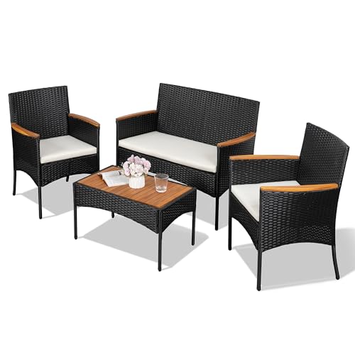 4-Piece Outdoor Wicker Patio Furniture Set with Cushions F812628