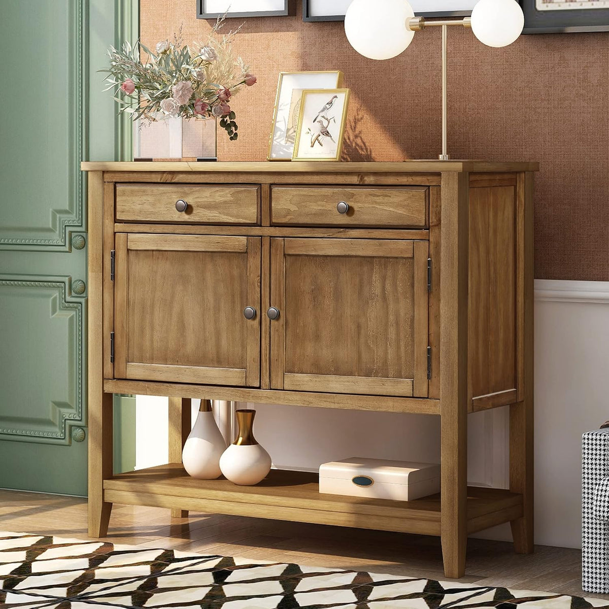 Black Solid Wood Console Table with 2 Drawers M804931