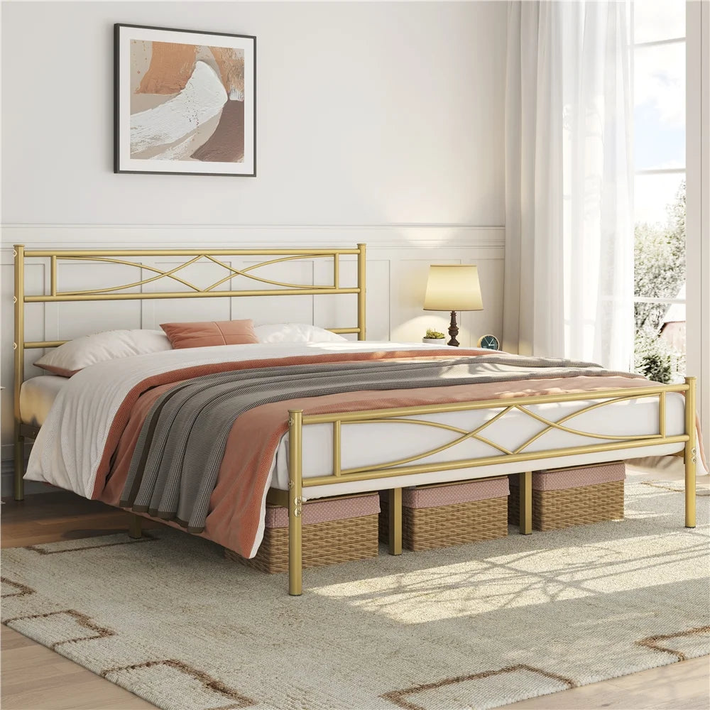 King Metal Bed Frame with Headboard and Footboard I171