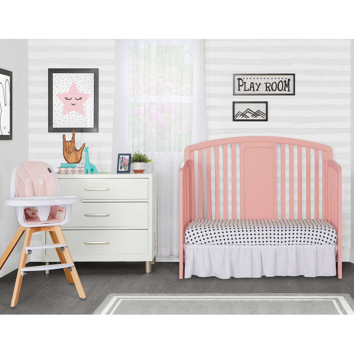 4-in-1 Convertible Crib in Dusty Pink P95947