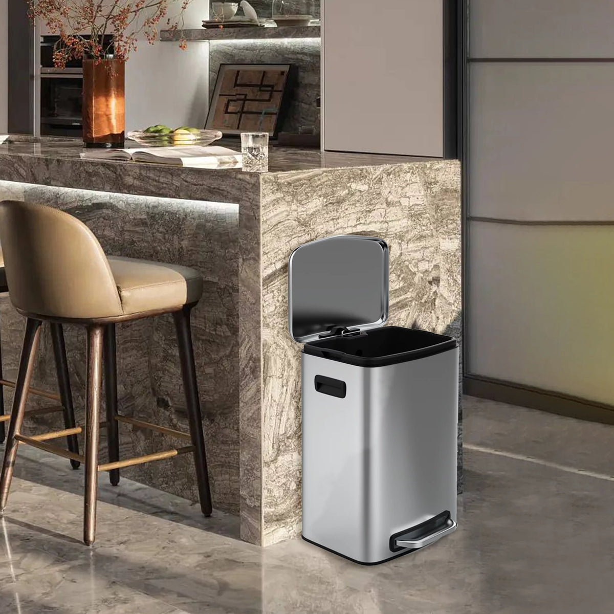 13 Gallon 50L Thickened Stainless Steel Trash Can with Lid Z6305