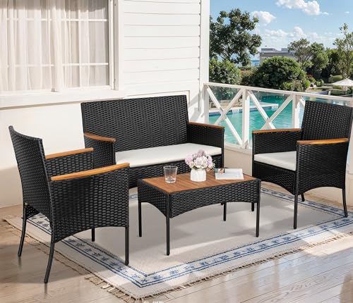 4-Piece Outdoor Wicker Patio Furniture Set with Cushions F812628