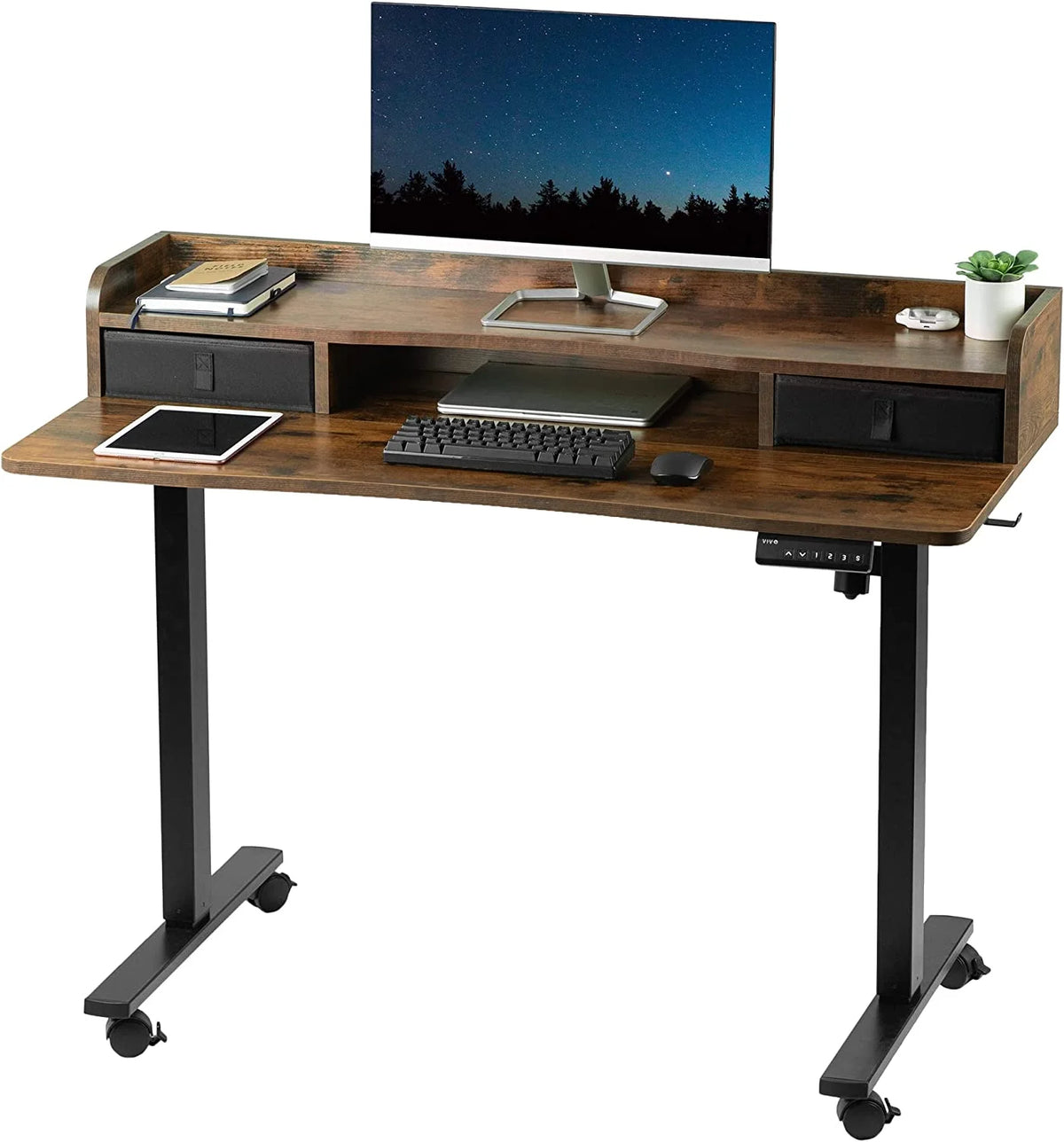 2-Tier Height Adjustable 24 Inch Stand Up Desk with Storage Drawers J59411
