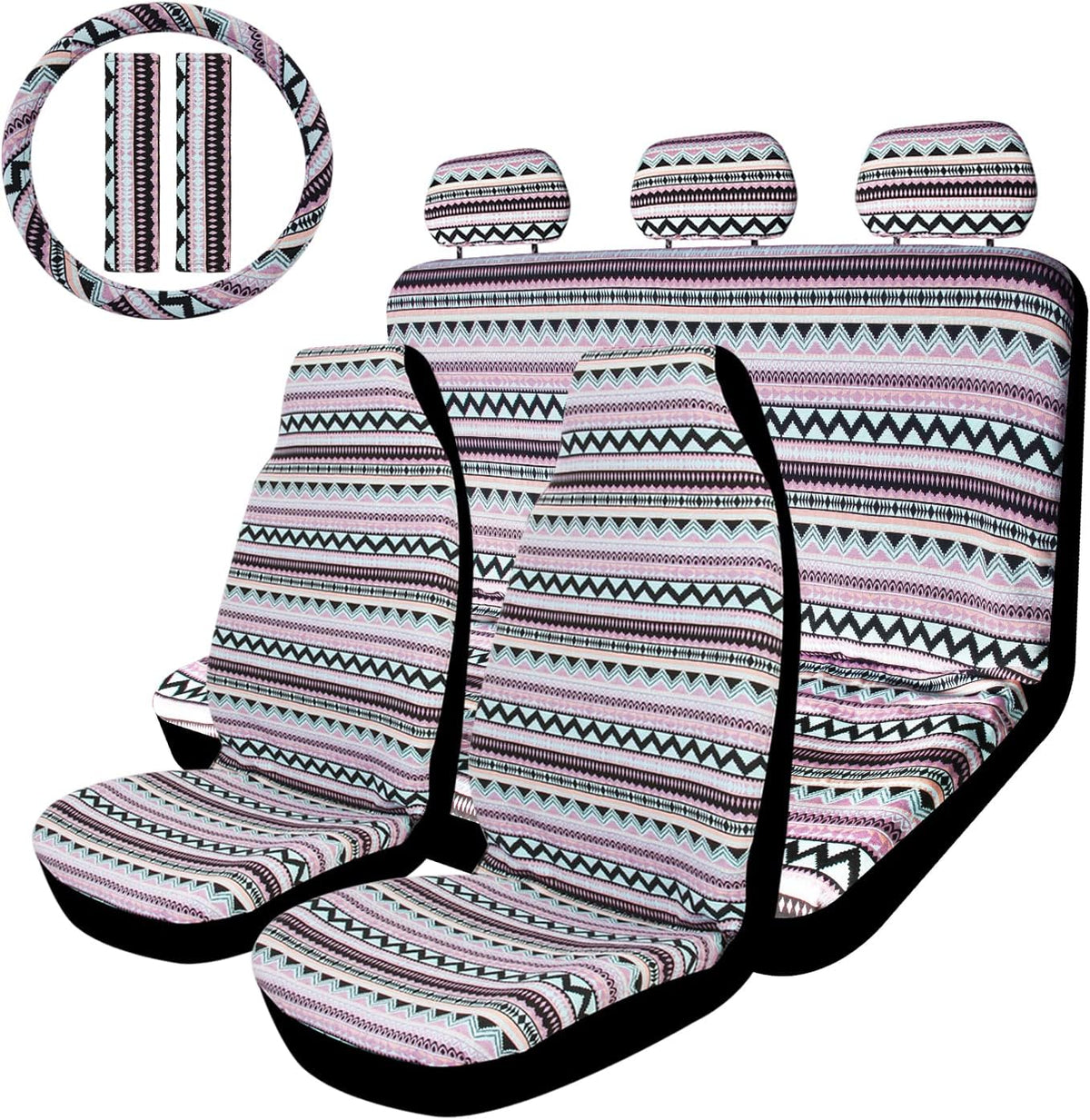 Beige Woven Seat Cover with Steering Wheel Cover F5001