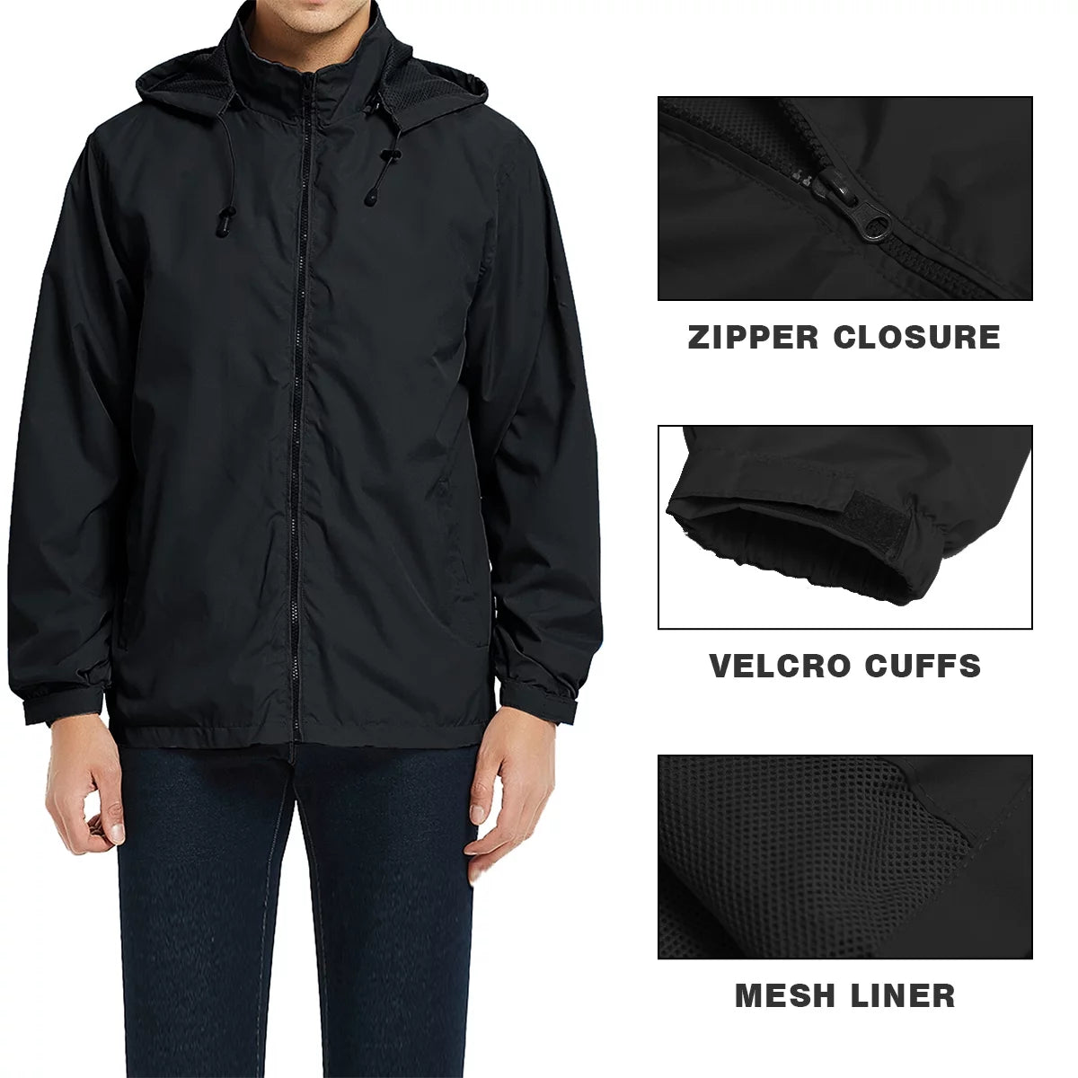 Lightweight Waterproof Hooded Rain Jacket Black XL X3958