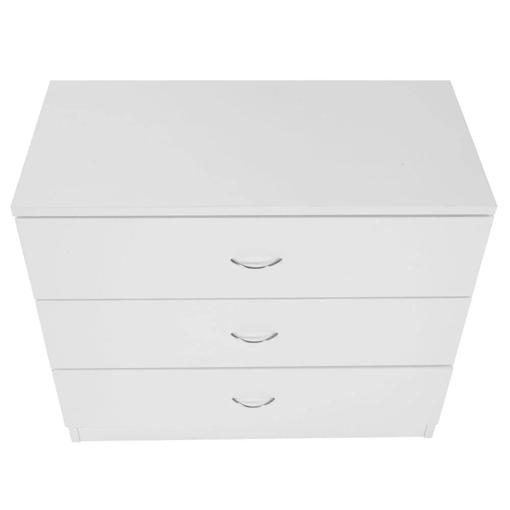 White 3 Drawer MDF Wood Nightstand T95080