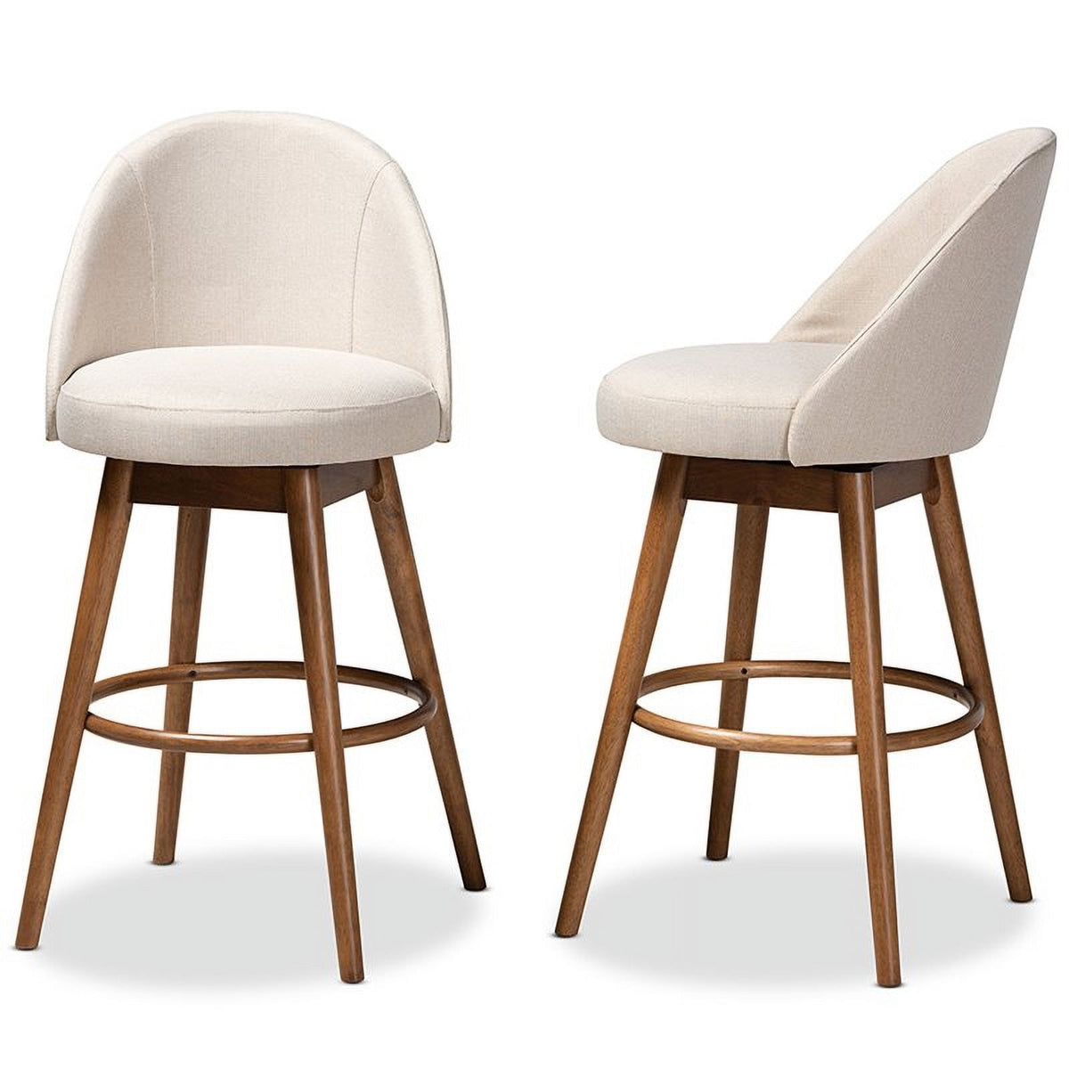 Beige Wood & Fabric Swivel Bar Stool (Set of 2) Z643