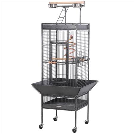 Black Rolling Metal Bird Cage with Play Top I73532
