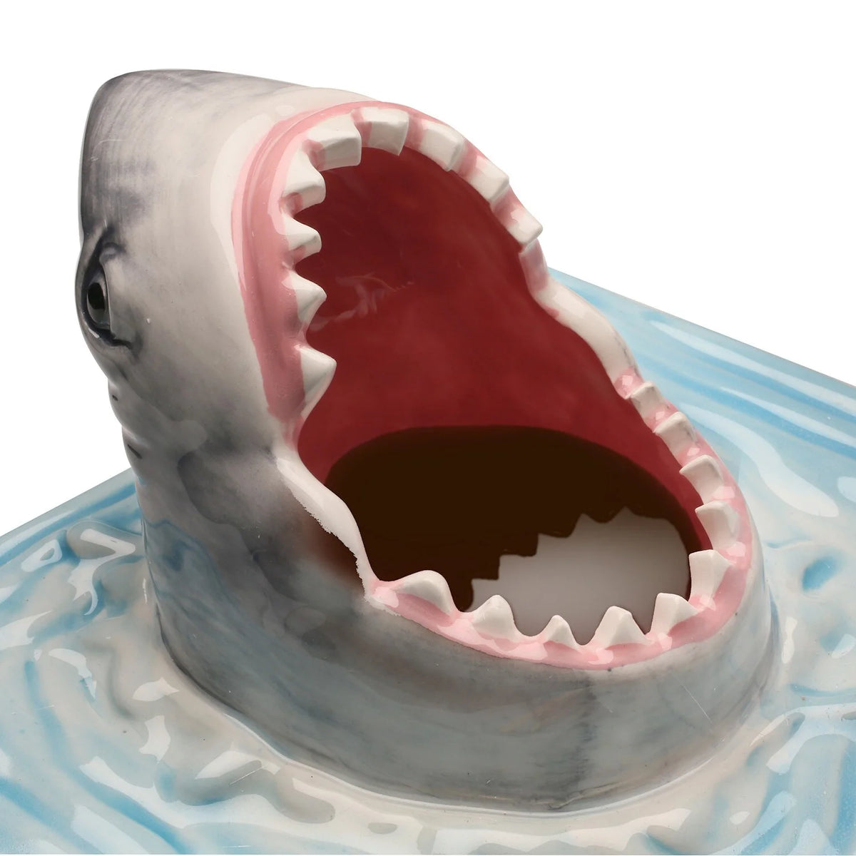 Shark Attack Sushi Plate, Hand-Painted Ceramic Serving Tray with Soy Sauce Holder and Chopsticks Rest D30283